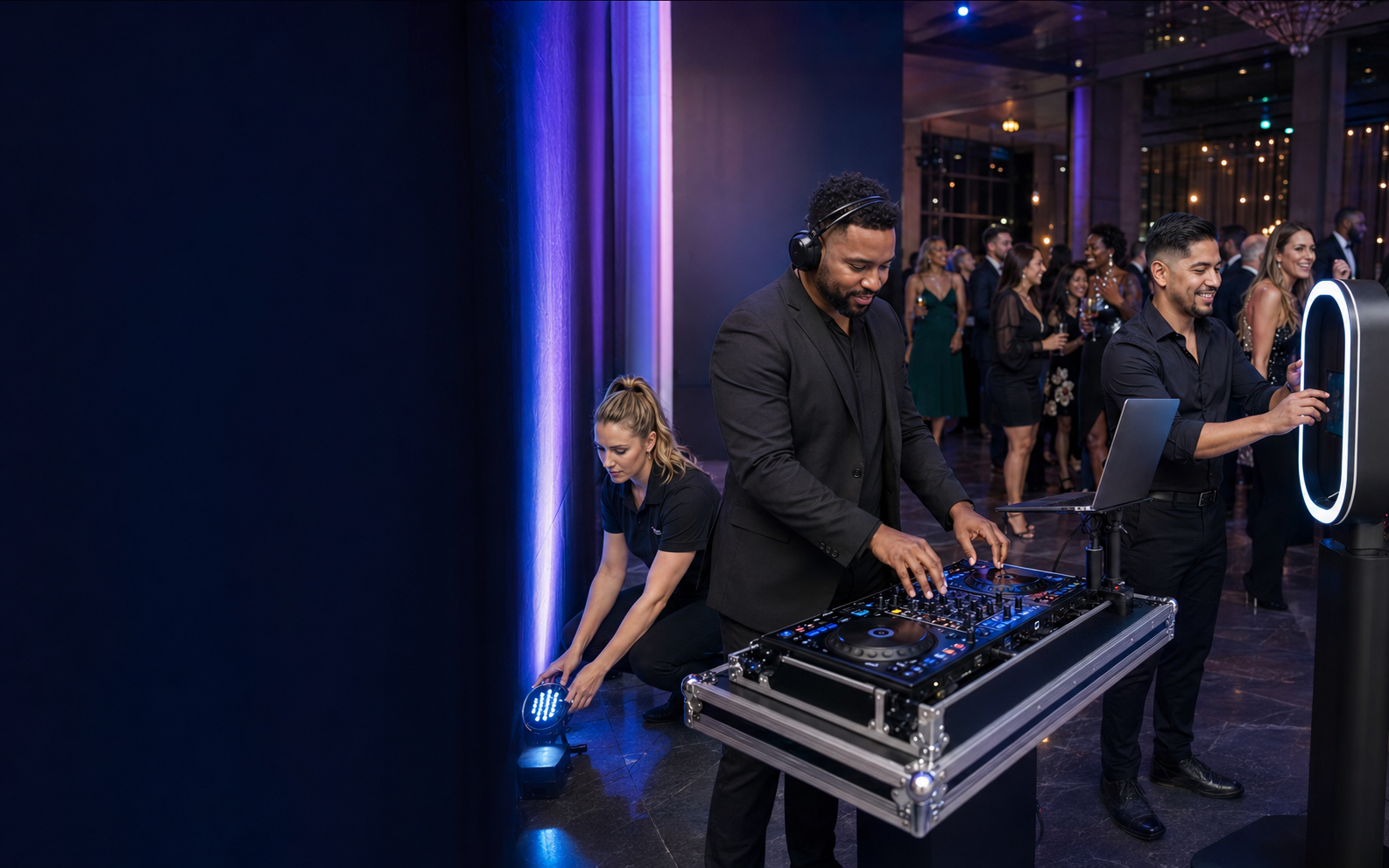 Black, White, and Mexican Enjoy Yourself Entertainment employees working together at an upscale event