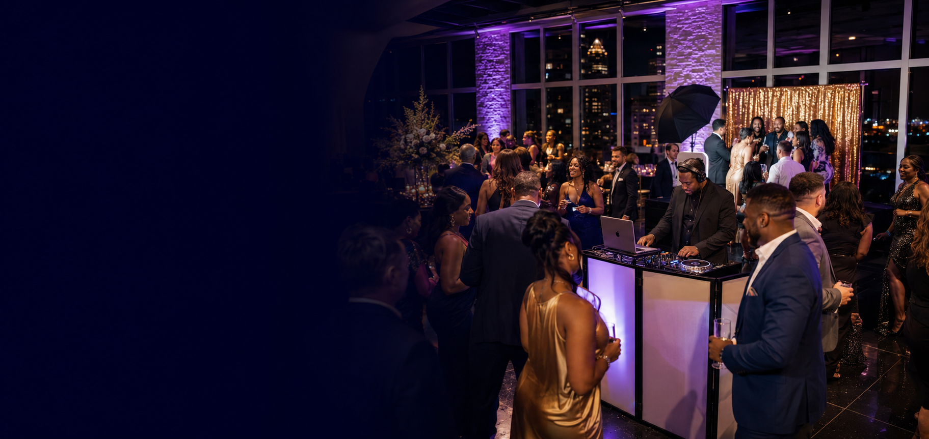 DJ and guests at an upscale event